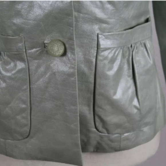 Cole Haan Collection Women's Leather Jacket  Metallic Mint Green  Size 4 - Picture 6 of 14